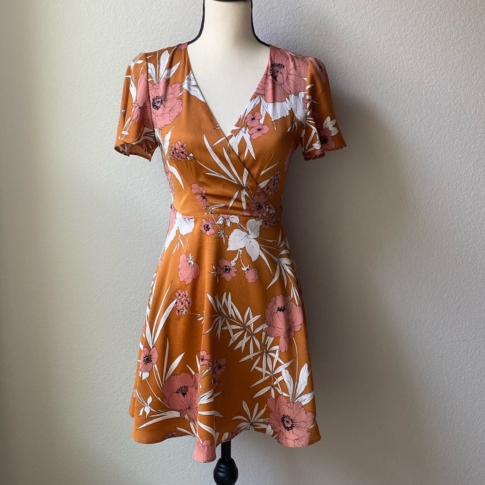 Express Copper Faux Wrap Dress
